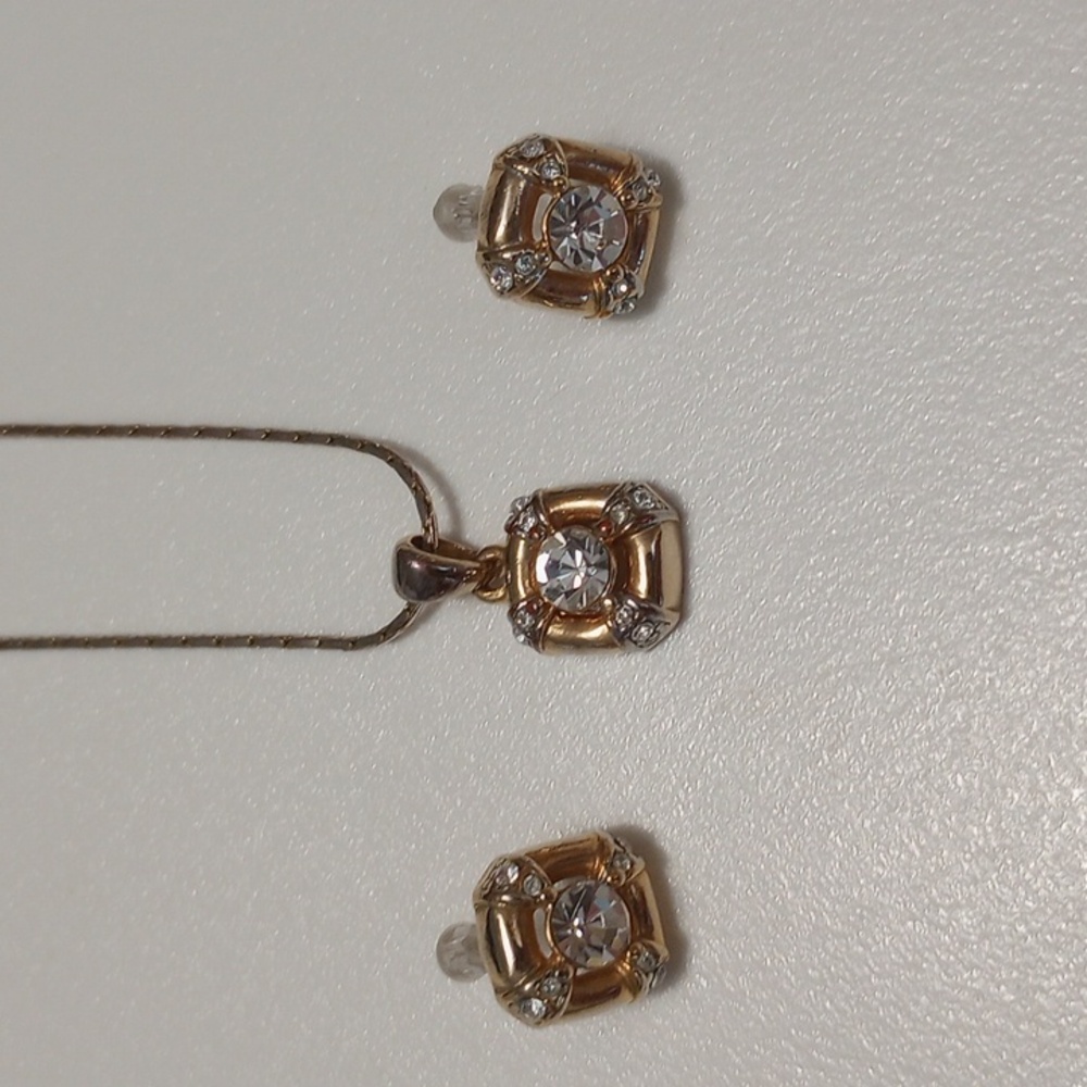 Gold Necklace & Earring Set with Crystal Accents